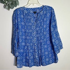 Talbots Womens Floral Print V Neck Pullover Blouse